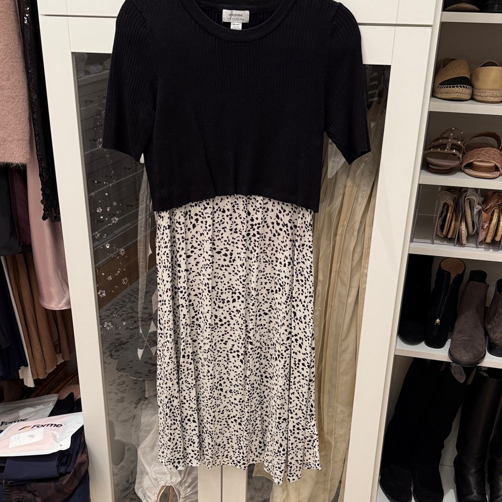 Seraphine Black and White Polka Dot Maternity/ Nursing Dress